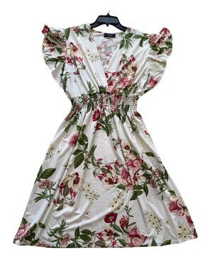 Anna Morgan Floral Smocked Waist Flutter Sleeve Dress 3X Cottagecore Spring